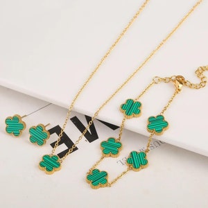 Clover Jewelry Set | Stainless Steel Non-Fading Minimalist Pendant Necklace Earrings Bracelet