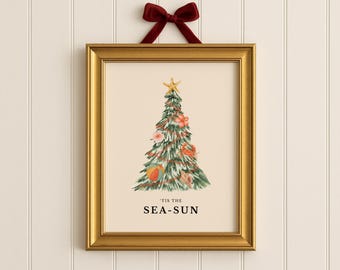 Beachy Christmas Tree Wall Art Print | Preppy Holiday Decor (Digital Download)