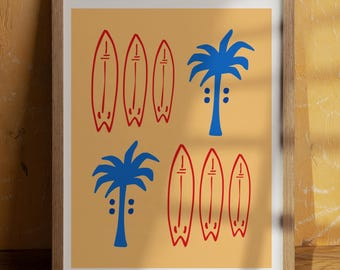 Surfboards and Palm Trees Vibrant Tropical Wall Art