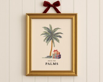 Beachy Christmas Wall Art Print | Palm Trees, Vintage Preppy Holiday (Digital Download)