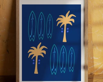 Surfboards and Palm Trees Vibrant Tropical Wall Art