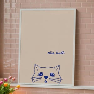 Nice Butt Cat Toilet Art Print •  Funny Bathroom Cat Poster • Minimalist Cat Illustration • Bathroom Decor Gift • Unique Toilet Humor
