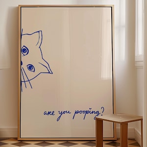 Are You Pooping Cat Toilet Art Print •  Funny Bathroom Cat Poster • Minimalist Cat Illustration • Bathroom Decor Gift • Unique Toilet Humor