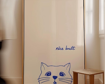 Nice Butt Cat Toilet Art Print •  Funny Bathroom Cat Poster • Minimalist Cat Illustration • Bathroom Decor Gift • Unique Toilet Humor