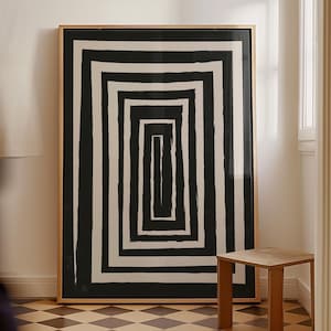 Japandi Ink Brushstroke Minimalist Line Art, Contemporary Black and Beige Home Decor Wall Art, Abstract Modern Drawing, Digital Printable