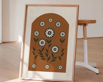 Rustic Folk Floral Wall Art Print • Earthy Botanical Downloadable Art • Cottagecore Decor • Flower Poster • Scandinavian Folk Art Home Decor