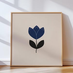 Square Floral Print Navy Blue Wall Art Botanical Wall Decor Contemporary Minimalist Poster Boho Flower Wall Art Scandinavian Digitalprints