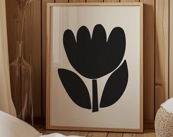Black Tulip Print Modern Contemporary Wall Art Botanical Art Minimalist Poster Floral Art Print Trendy Flower Poster Digital Download Gift