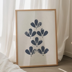 Skandinavisches Blumenmuster, minimalistisches Folksmotiv, marineblaue Wandkunst, nordisches rustikales Wohndekor, digitaler Download, moderner Boho Folk Print