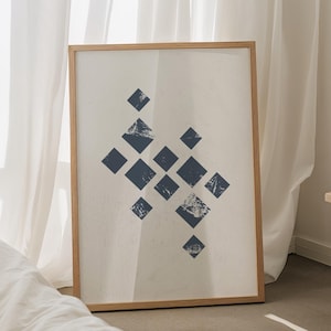 Nordisches Muster, dunkelblaues Wandbild, geometrisches Muster, skandinavische Volkskunst, Boho Minimalist Poster, rustikales modernes Dekor zum ausdrucken