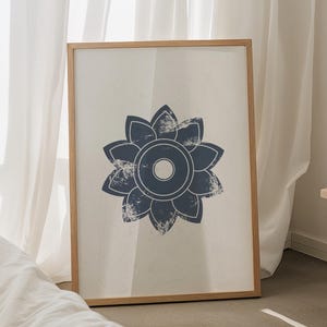 Skandinavische Volkskunst Blumendruck, marineblaue Wandkunst, nordisches minimalistisches Poster, rustikale Wohnkultur Herunterladbare Kunst, moderner Boho Folk Print