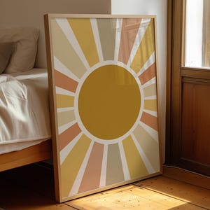 Boho Sunburst Wall Art Print, Sunray Wall Decor, Instant Download, Colorful Digital Printable, Vibrant Sun Nursery Decor, Modern Living Art
