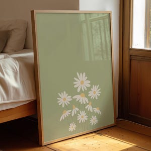 Daisy Wall Art | Sage Green Wall Art Printable, Pastel Art Prints, Flower Wall Art, Boho Wall Decor,  Floral Posters, Nursery Bedroom decor