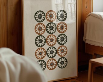 Folk Pattern Floral Downloadable Art Print • Cottagecore Wall Art • Earthy Botanical Print • Scandinavian Folk Art • Rustic Printable Decor