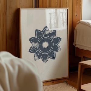 Skandinavische Volkskunst Blumendruck, marineblaue Wandkunst, nordisches minimalistisches Poster, rustikale Wohnkultur Herunterladbare Kunst, moderner Boho Folk Print