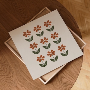 Scandinavian Folk Art • Square Prints • Flower Poster • Retro Wall Art • Mid Century Modern Downloadable Prints • Geometric Botanical Print