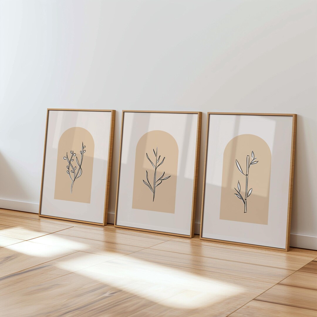 Minimalist Botanical Wall Art Set of 3, Neutral Line Art Prints ...