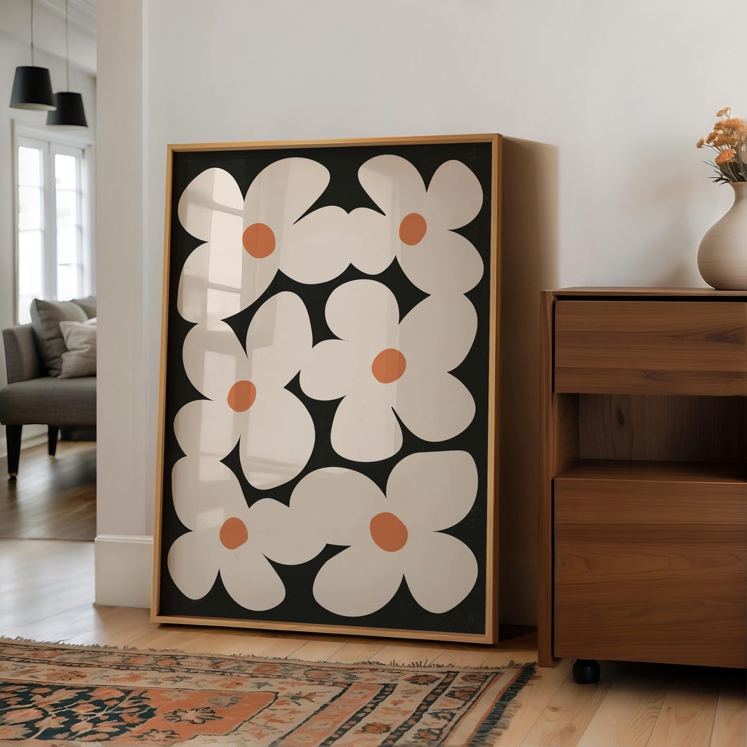 Retro Floral Wall Art Print, Mid Century Modern Flower Poster ...