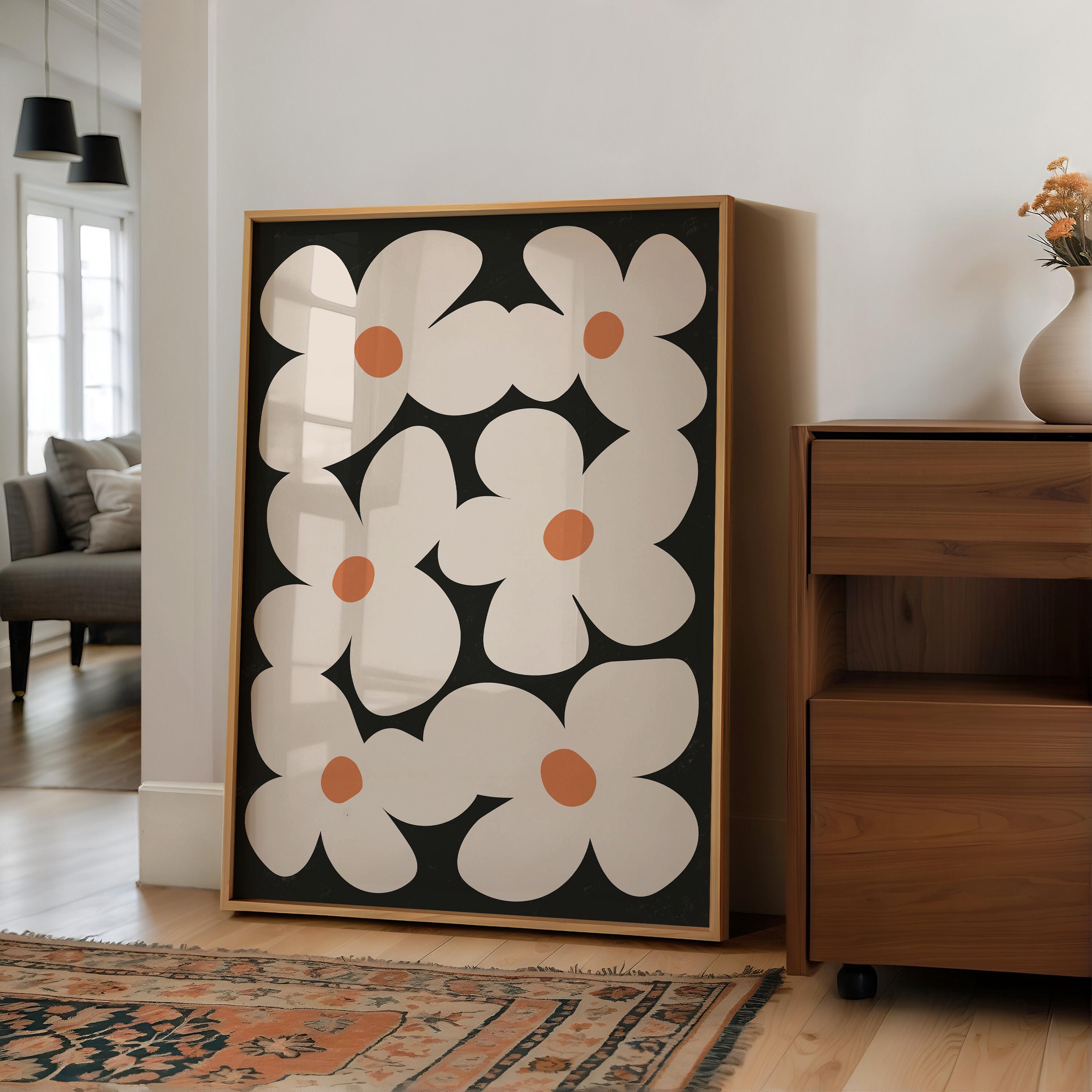 Retro Floral Wall Art Print, Mid Century Modern Flower Poster ...