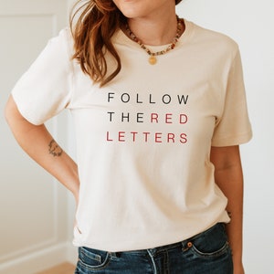 Women&#39;s Christian T-shirt, Subtle Christian, Red Letters, Gift, Inspirational Shirt, Christian Shirt, Jesus Shirt, Religious, bible verse