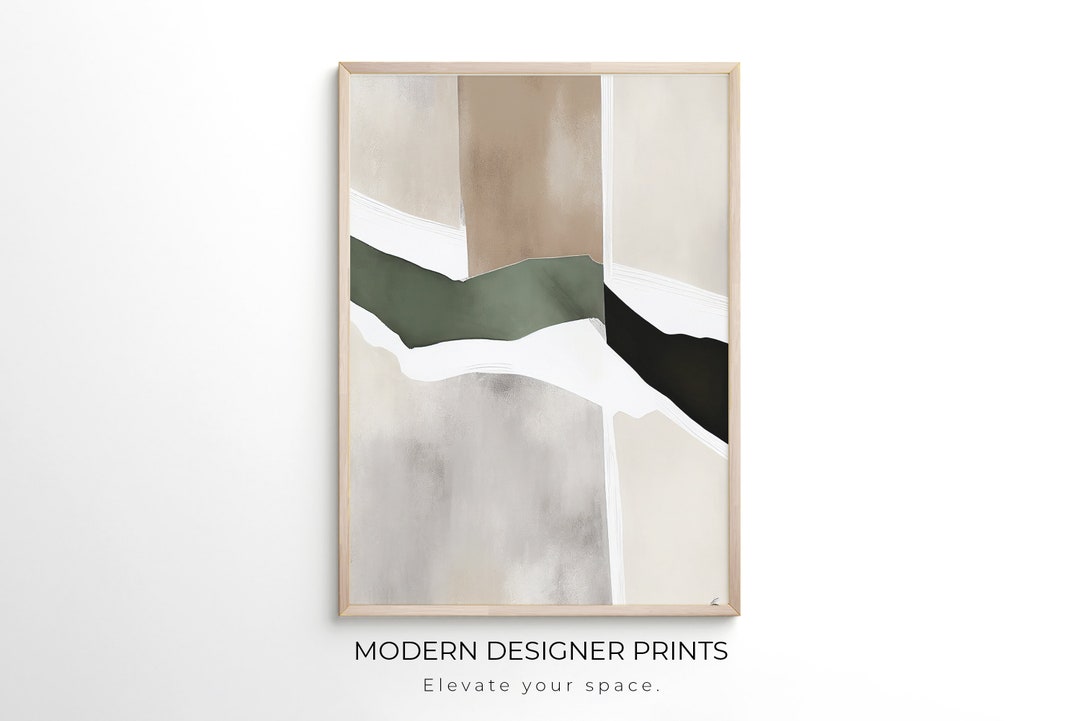 Modern Wall Art Black, Beige and Green Wall Art Art Print Abstract ...