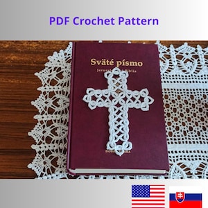 Cross Bookmark crochet PDF pattern, baptism gift, confirmation gift [English and Slovak version]