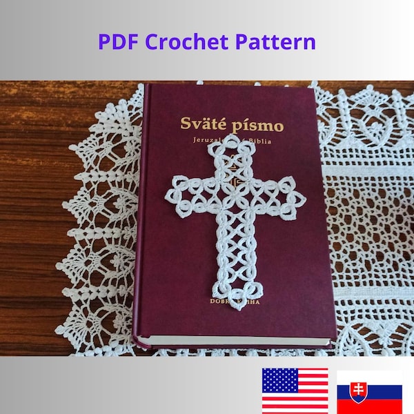 Cross Bookmark crochet PDF pattern, baptism gift, confirmation gift [English and Slovak version]