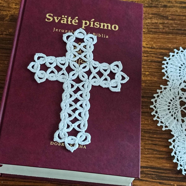 Cross Bookmark crochet PDF pattern, baptism gift, confirmation gift [English and Slovak version]
