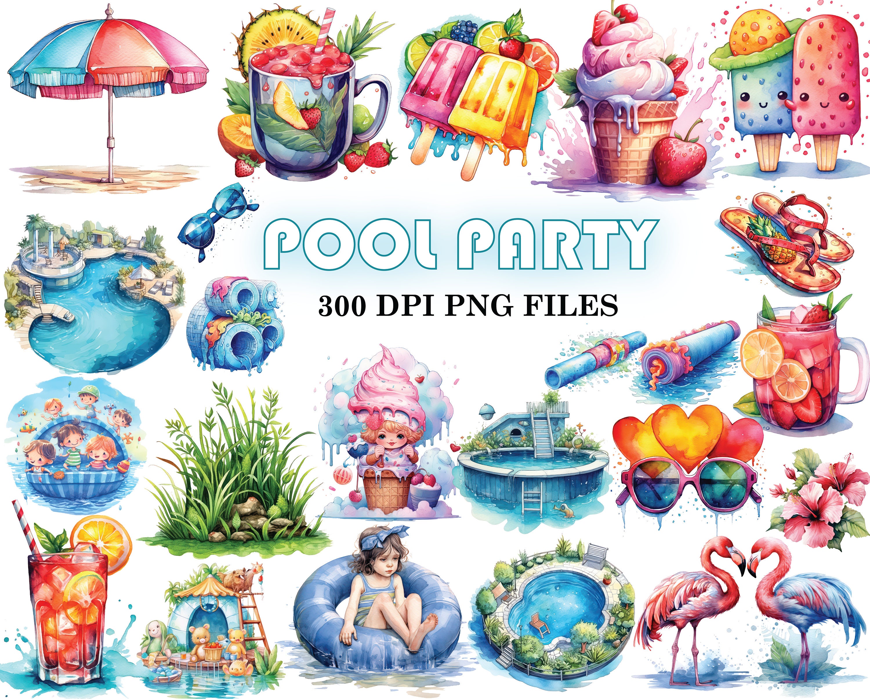 Pool Party PNG Clipart - Summer Fun Swimsuit Pool Noodle Squirt Gun Beach  Ball Floaties Water Balloons Clip Art - For Commercial Use