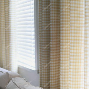 Yellow Checkered Curtain, Morden Drapery Panel, Custom Drapes for Living Room
