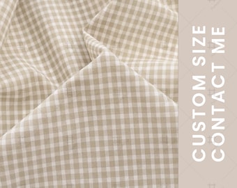 Milk Coffee Checkered Pure Cotton Fabric, Soft and Lightweight Summer Clothing Fabric, Custom Curtain Fabric, By the Hard Yard