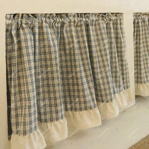 Checkered Tiers Cafe Curtain, Farmhouse Short Curtain For Kitchen, Rod Pocket Plaid Small Drape