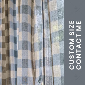 One Panel Blue Plaid Country Style Curtain, Farmhouse Living Room Drape, Checkered Bedroom Curtain, Rustic Blue Checkered Window Treatment