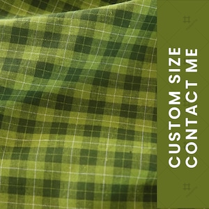 Vintage Green Checked Fabric, Tablecloths Fabric, Custom Curtains Fabric, Handcrafted Fabric, By The Hard Yard