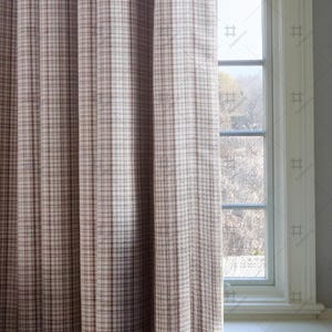 Classic Plaid Curtain, Brown Checkered Window Drape, Farmhouse Style Living Room Curtain