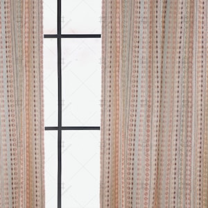 Striped Woven Jacquard Curtain, Vertical Yarn-Dyed Drape in Warm Tones, Custom Retro Semi-Privacy Window Panel for Living Room