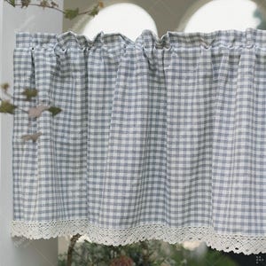 Gray Gingham Kitchen Curtain,Rustic Cafe Curtain,Rod Pocke Small Window Valance