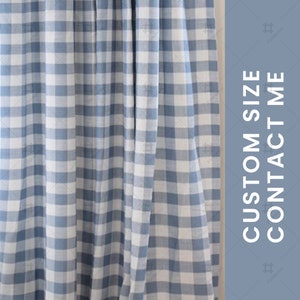 Sky Blue Checkered Curtain, Morden Drapery Panel, Custom Drapes for Living Room