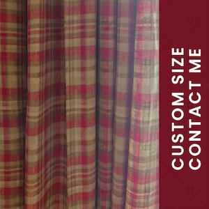 One Panel Classic Plaid Cotton Linen Curtain, Customizable Sizes Curtain for Living Room & Bedroom Decor