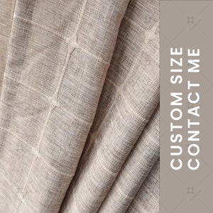 Checkered Cotton-Linen Curtain: Milk Tea Color, Rustic Style