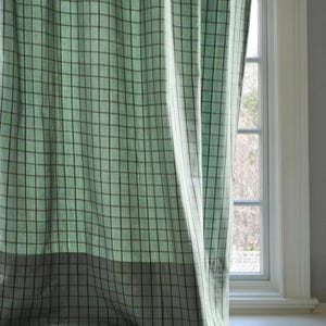 Cortina de cuadros verdes moderna, tratamiento de ventana minimalista para sala de estar y dormitorio, tamaño personalizado disponible