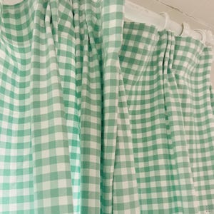 Green Gingham Curtains, Light-Filtering Plaid Drapes, Custom Window Panels for Living Room or Kitchen