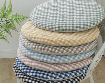 Cotton Thick Round Plaid Cushion, Removable Washable Non-Slip Seat Pad, All-Season Use