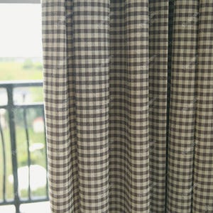 Checkered Semi Blackout Curtains | Farmhouse Curtain Panel For Bedroom| Distressed Style Design | Custom Size