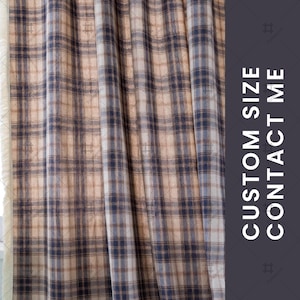One Panel Classic Plaid Cotton Linen Curtain, Customizable Sizes Curtain for Living Room & Bedroom Decor