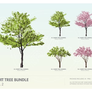 Flowering Tree Clipart Vector Bundle | Vector Cutout Trees PNG, AI, EPS ...