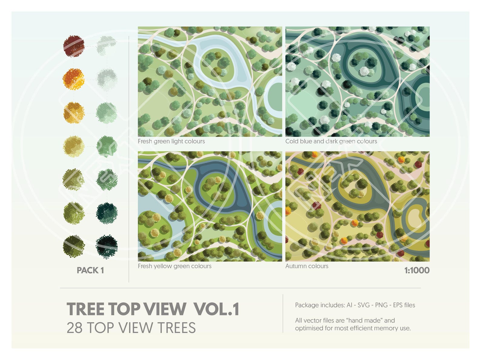 Tree Top View| VOL1 | Tree Vector | 28 Top View Trees | Instant ...