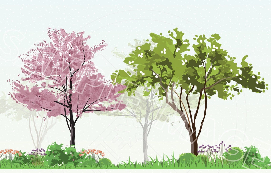 Flowering Tree Clipart Vector Bundle | Vector Cutout Trees PNG, AI, EPS ...