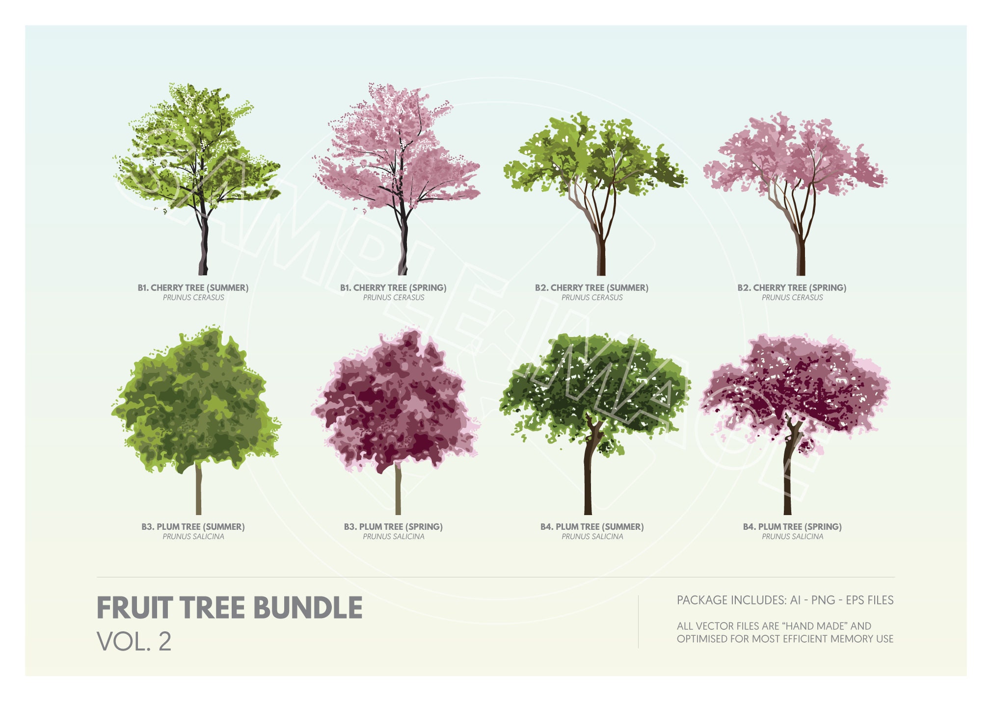 Flowering Tree Clipart Vector Bundle | Vector Cutout Trees PNG, AI, EPS ...