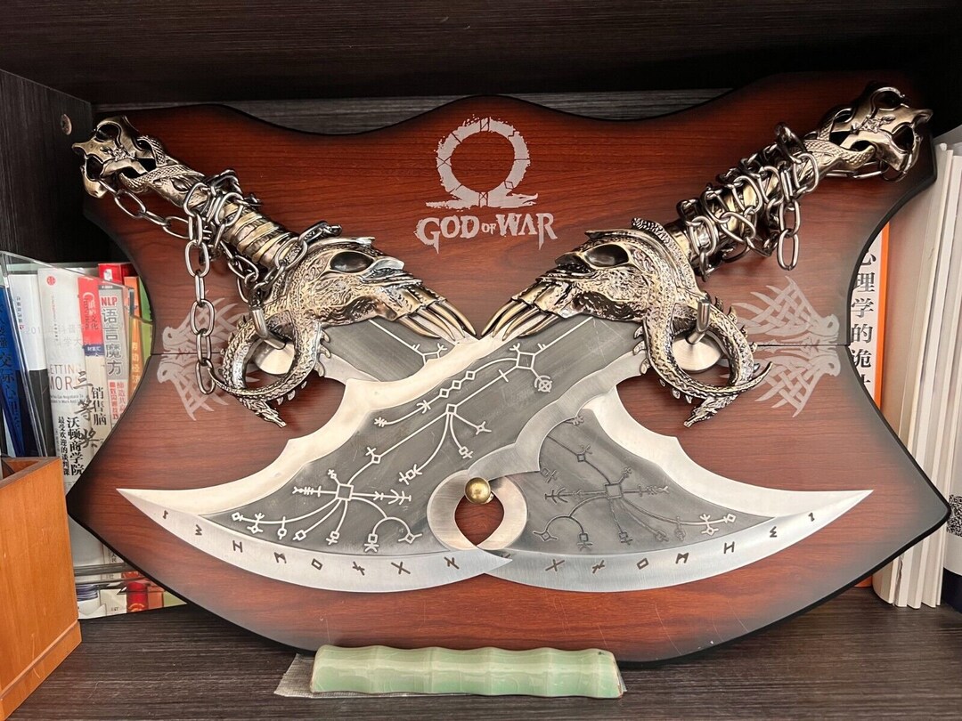 GOW Blades of Chaos Sword Twin Blades, Kratos Metal Cosplay Weapon Prop 1:1 Replica Silver